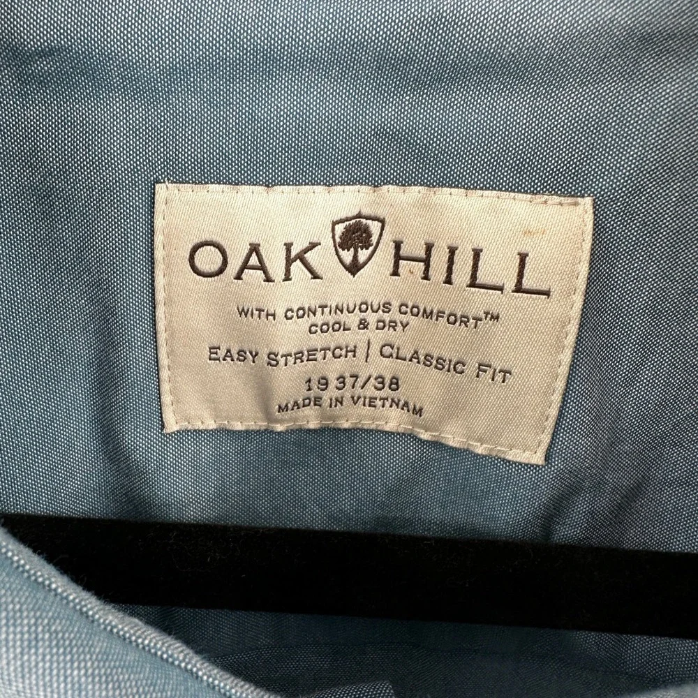 Oak Hill Men Big & Tall 19 37/38 Classic Fit Easy Stretch Button Down Shirt Blue